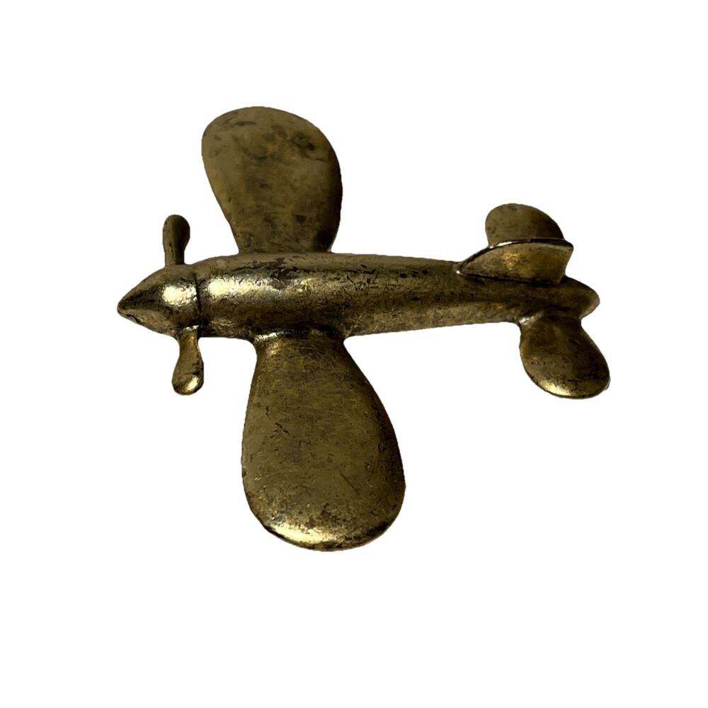 Vintage Modernist Airplane Brooch Pin Made Of Brass Probably Sand Cast